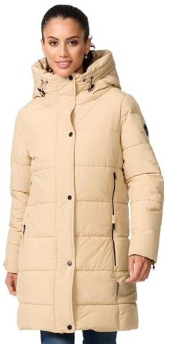 MARIKOO Damen Winterjacke Stepp Winter Jacke Übergang Steppjacke lang warm Kapuze B987 [B987-Karumik-Sand-Gr.XXL]