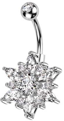beyoutifulthings Bauch-nabelpiercing Blume Marquise Zirkonia Silber Clear Nabel-Piercing Chirurgenstahl Bananabell Stab-länge 10-mm