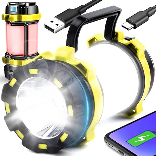 Retoo Handscheinwerfer Led Taschenlampe Extrem Hell Wiederaufladbare USB Handlampe Suchscheinwerfer Laterne Strahler für Camping Outdoor Wandern mit Akku 3700mAh und Griff