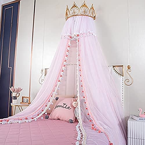 Mädchen-Bettvorhang, Prinzessinnen-Krone, Betthimmel Für Mädchen, Betthimmel-Vorhang, Netz-Kuppel-Bettvorhang, Prinzessin Mit Sternenlichterkette, Elegante Spitze, Durchsichtige Bettwäsche
