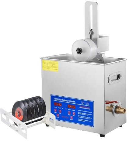 Nettoyeur à ultrasons, nettoyeur à ultrasons pour disque vinyle 6L, machine de nettoyage à ultrasons 180W avec minuterie de 0 à 30 minutes et rotation automatique pour enregistrement de 7 à 12 pouces