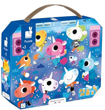 Janod - Puzzle Das Rockkonzert der Einhörner - 24-teiliges Puzzle aus FSC-Pappe - Fördert Geduld und Konzentration Kinderpuzzle ab 3 Jahre, J02544, Blau