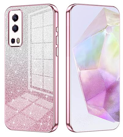 ILING Hülle für Vivo Y72 5G / Vivo Y52 5G, Ultradünne Elegant Trasparente Farbverlauf Farbe Design Weich Silikon TPU Galvanisiertem Stoßfeste Schutzhülle Damen Handyhülle (Rosa)