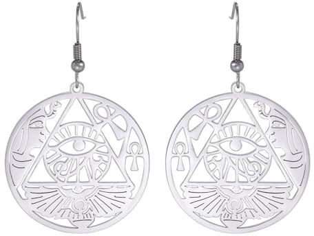 Auge des Horus Ohrringe für Frauen, Edelstahl, altägyptische Göttin Isis, Halbmond-Ankh-Kreuz mit keltischem Knoten, Ohrringe, Amulett, Schmuck