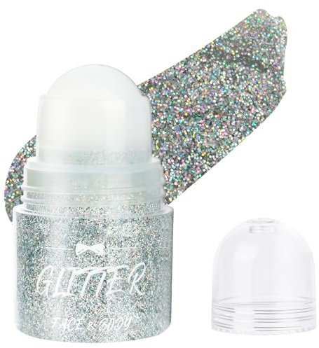 LOPHE Roll-On Purpurina Cara, Roll-On Body Glitter Gel, Lentejuelas de Sirena con Purpurina Líquida, Gel Glitter Corporal Adecuado para Halloween, Rostro, Cuerpo y Cabello (Plata)