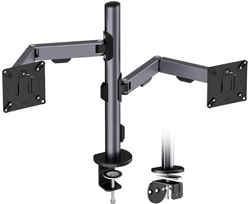 Ibergrif Dual Monitor Halterung für 13-30 Zoll Bildschirme, Monitorarm 2 Monitore, Unabhängig Verstellbare Arme mit Kabelmanagement, Neigung, Schwenk, Hält bis zu 8 kg pro Arm, VESA 75/100 mm, MA002-2