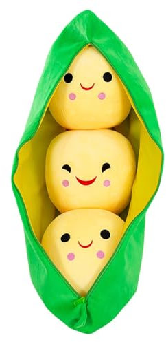 Plüschtier Erbsenschote Puppe Stofftier Kissen Kuscheltier Erbsenschote, zum Spielen und Kuscheln, Weiches Schmusetier für Mädchen, Jungen, Babys (25 cm,Gelbe Bohnen)