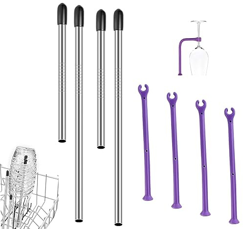 WYRGQIQN 4 Stück Weinglas Stielhalter für Geschirrspüler & 4er Flaschenhalter für - Glashalterung für Spülmaschine Universelle Spülmaschineneinsatz für Weizengläser, Sektfläser, Biergläser usw