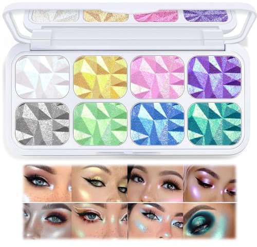 Lilbitty 1 Stück 8 Farben Glitzer Lidschatten Palette, Schimmerndes Make-Up für Augen, Holografisches Augen Make-Up, Wasserfester Langanhaltender Glanz, Augen Make-Up für Party und Alltag