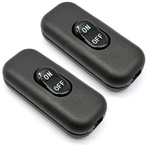 FiTspi 2Pcs Inline Light Switch, Black Torpedo Switch, Electrical Wire Appliance Rocker Switches, Rated 6A 250V ON OFF for Bedside Lamp Desk Table Light Electrical Cord