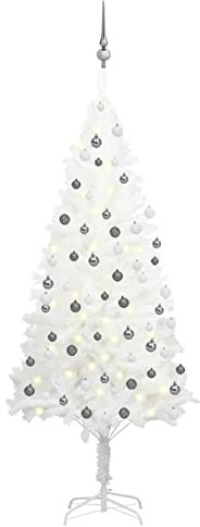 Azzrora Albero di Natale Facile da Montare, Albero di Natale Moderno, Alberi di Natale Particolari, Alberi di Natale Artificiali, Albero di Natale Preilluminato con Palline Bianco 180 cm #02