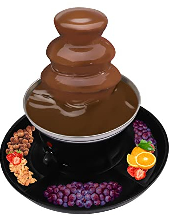 SABUIDDS Edelstahl Schokoladenbrunnen mit Schmelzfunktion Schmilzt Käse 3 Ebenen Kleiner Schokobrunnen mit Food Tray und Gabeln, Queso, Süßigkeiten und Likör für Partys, Weihnachten und Silvester