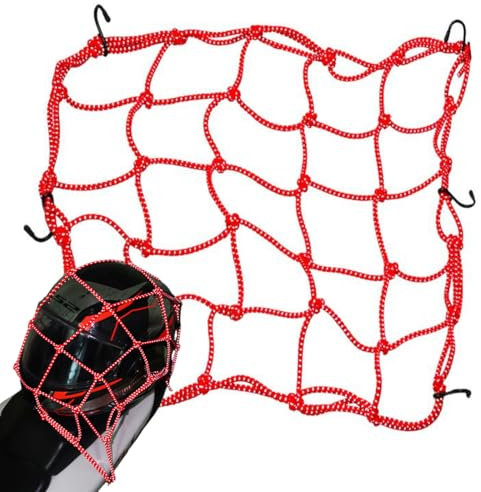 OHREN Filet pour Casque et Moto, Filet Araignée avec 6 Crochets, Accessoire et Attache, Porte-Casque, pour Vélo et Moto (Rouge)