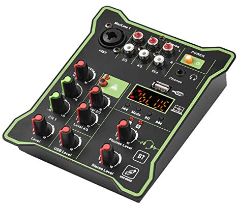 5-Kanal-Mischkonsole, Compact Audio Mixer Sound Mischkonsole 48V Phantom Power USB Audio Interface LED-Anzeige für DJ-Aufnahme Live-Karaoke