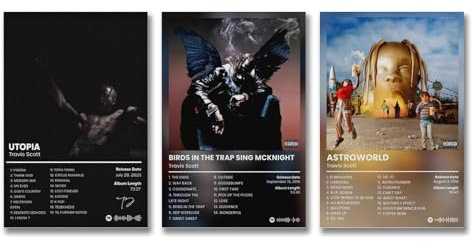 FVLYRWMQX A Set Of 3 Travis Poster Scott Music Rapper Singer Album Cover Poster Für Zimmer, Ästhetische Leinwand-Wandkunst, Schlafzimmer-Dekor Poster 08x12inch(20x30cm)-3pcs