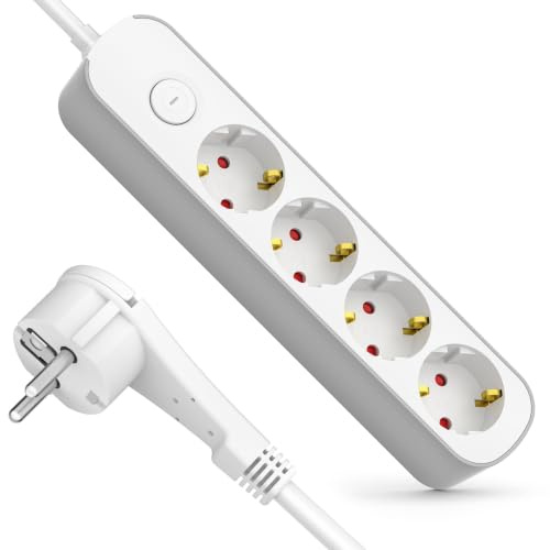 Realmade Steckdosenleiste 4-Fach, Mehrfachsteckdose mit Schalter 5M | Flacher Stecker Steckdose mit Kindersicherung, 4Fach Steckdosenleiste für Ladung Büro Schlafzimmer Familie
