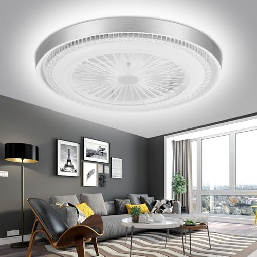 Viugreum 51CM Ventilateur de Plafond avec Lumière et Telecommande, Dimmable 3000/4500K/6500K LED Ventilateur Plafond, Réversible Mode, 6 Vitesses de vent réglable, 2H Minuterie, Silencieux