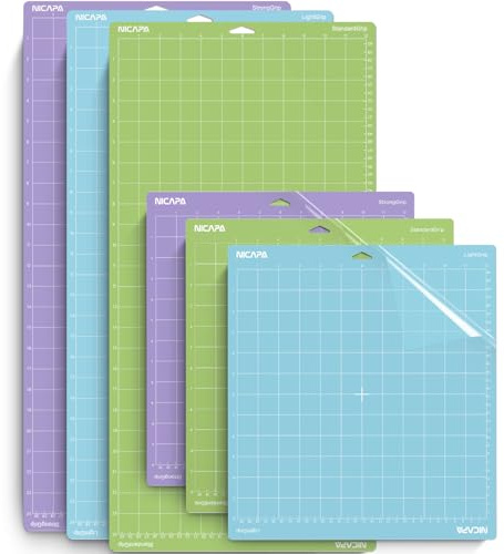 NICAPA Cutting Mat 12x12 and 12x24 for Cricut Maker and Explore 3,Light/Standard/StrongGrip 6 Pack, All The Essentials Delicate Paper to Heavier Specialty Materials