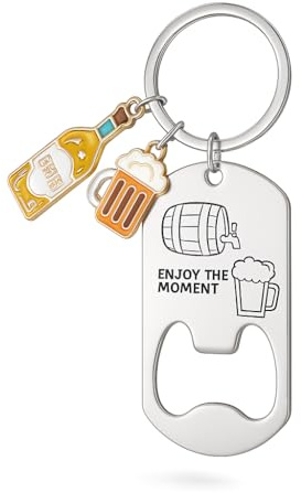 DONWOIE Beer Keyring, Bottle Opener Keychain Bag Charms for Women | Cool Key Rings with Barrel, Pint Print, Bottle and Glass Charms Gifts for Beer Lovers Friends Father and Brother