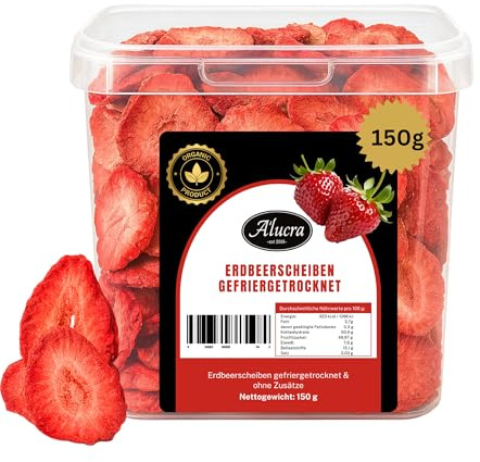 Alucra Erdbeerscheiben Gefriergetrocknet 150g Naturbelassen – 100 Prozent Erdbeeren Ohne Zusätze – Gefriergetrocknete Früchte Für Snacks Müsli Backen – Getrocknete Erdbeeren Knusprig Fruchtig