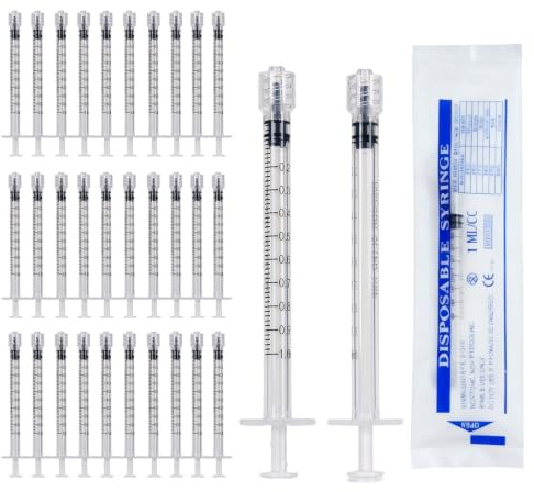 30 Stück Luer Lock Spritze, Unabhängige Verpackung 1ml Spritzen mit Kappen, Multi-Function Injektionsspritze, Plastikspritze Ohne Nadel für Nachfüllen und Messen von Flüssigkeiten, Labors