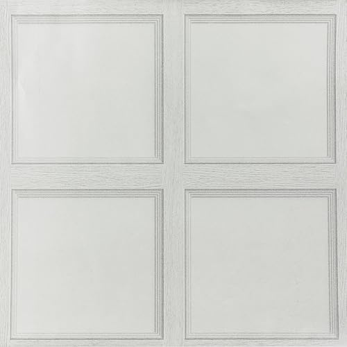 Camiraft White Wood Effect Wallpaper Wooden Panel Frame Realistic Textured Retro Embossed Grey Tartan Wallpaper for Living Room Feature Wall Bedroom