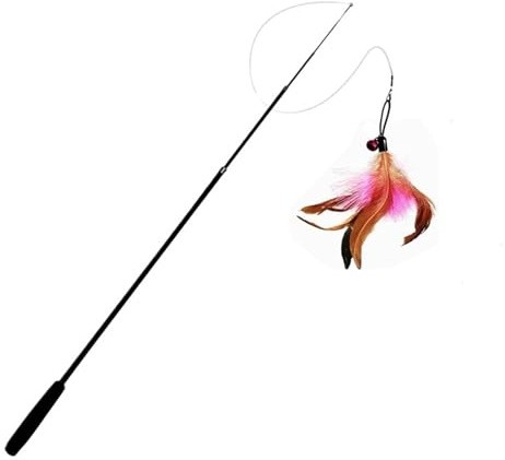 QWWQYDY Katzenangel Vierteiliger, teleskopierbarer Katzenangelstab, 1,8 m, extra Lange Angelrute, Kratzfest, Federspielzeug, Haustierbedarf(Pink)