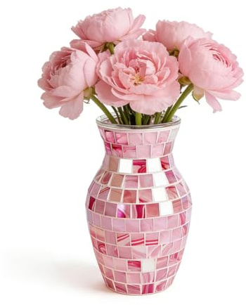 Sweet Pink Vase, Pinke Glasvase 20cm, Modern Boho Blumenvase mit hochglänzendem Finish, Dekorative Vase 10cm Öffnung für Tisch, Wohnzimmer, Fensterbank, Sweet Pink Design Vase