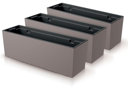 IMJ-Global - 3 Jardiniere Exterieur Grande Taille 58x18x19,5cm, Pot de Fleur 18 litres (Insert de 12 litres) Bac a Fleurs Exterieur Intérieur en Plastique Résistant aux Intempéries (Mocca)