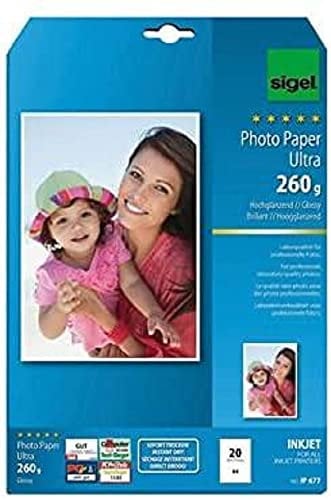 SIGEL IP677 InkJet-Fotopapier Ultra, A4, 20 Blatt, hochglänzend, extrem lichtbeständig, 260 g , für hochwertige Fotografien