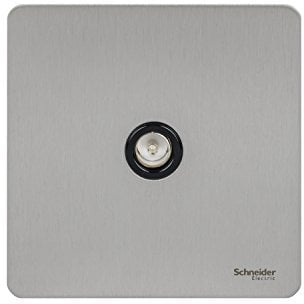 Schneider Electric Ultimate Screwless Flat Plate - Single TV Aerial Socket, GU7410BSS, Stainless Steel with Black Insert