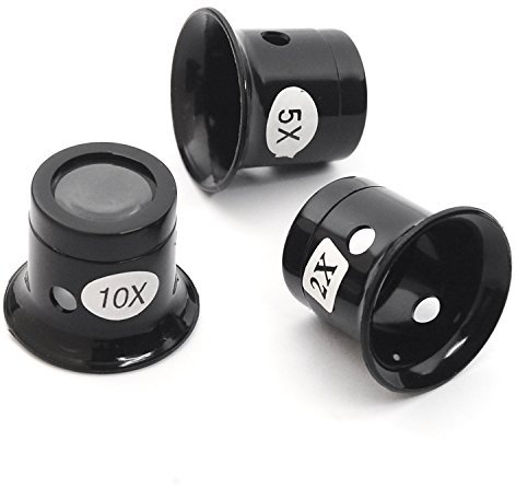 TRIXES 3teiliges Set Vergrößerungsglas, Augenlinse für Juwelier und Uhrenmacher