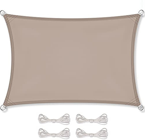 CelinaSun Sonnensegel wasserdicht inkl Befestigungsseile Premium PES wasserabweisend imprägniert Rechteck 3,5 x 4,5 m Taupe