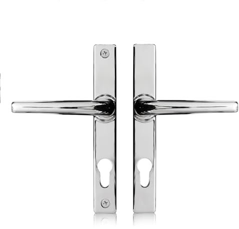XFORT Uros Polished Chrome (PZ 70mm, Screw Hole Distance 180mm, Overall 205mm) Zamak Ferco Door Handle Replacement, UPVC Front Door Handle Compatible with GU Ferco Locking System