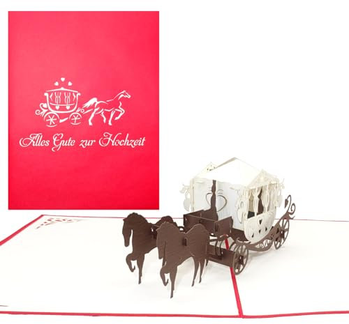Pop Up Karte Kutsche - Alles Gute zur Hochzeit – 3D Hochzeitskarte, Glückwunschkarte zur Hochzeit als kleines Geschenk für Hochzeitspaar & Brautpaar, als Geschenkverpackung und Geldgeschenk