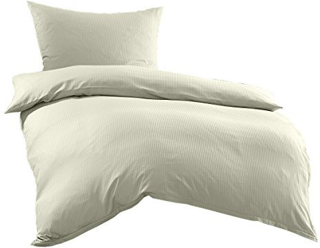 Bettwaesche-mit-Stil Mako-Satin Damast Streifen Bettwäsche Linea 4mm 100% Baumwolle gestreift (155cm x 220cm + 80cm x 80cm, Natur)