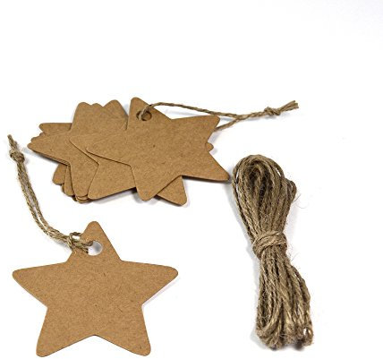 Frau WunderVoll® 40 ANHÄNGER Natur, Stern inkl. 12 Mtr. Kordel/Papieranhänger, Geschenkanhänger, Gastgeschenk Hochzeit, Vintage, Geschenk, Etiketten, Tags, Geburtstag, Dekoration