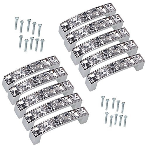 Lsgoodcare Silver 64MM/2.52 Inch Europe Simple U Shape Style Crystal Glass Furniture Door Drawer Pull Handle Cabinet Pull Handle Kitchen Knobs-10Pack