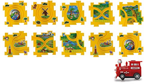 JAMARA 460303 - Puzzle Dynamic Zoo-Schienennetz robustem Kunststoff - puzzeln und auf Knopfdruck fährt der Zug die gebaute Eisenbahnstrecke selbstständig ab