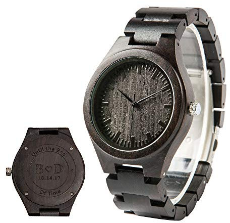 LMWOOD Herren Holz Armbanduhr für Männer Ebenholz aus Holz Graviert Uhr Herrenuhr Holzoptik Groomsmen Trauzeugen Geschenk Geschenk für Ehemann Papa - Engraved Wood Wrist Watch