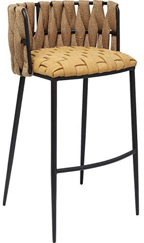 Kare Design Barhocker Cheerio, Gelb/Braun, mit Fußstütze, Strapazierfähige Bezüge, Gepolstert, mit Lehne, Flechtoptik, Hausbar, Küche, Modernes Design, 100x53x48cm (H/B/T)