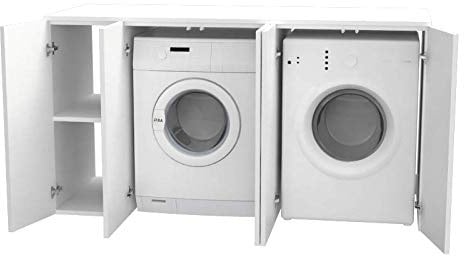 VE.CA - Mobile Lavatrice e Asciugatrice con Mobile Lavanderia con Ante, Made in Italy - 70x175x92 cm Salvaspazio, Robusto e Stabile - Montaggio Semplice (Bianco Frassinato, Doppio con Mobile e Ante)