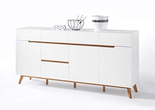 Newfurn Sideboard Kommode Skandinavisch Anrichte Highboard Mehrzweckschrank II 193x95x 40 cm (BxHxT) II [Isaac.six] in Eiche/Weiß Wohnzimmer Schlafzimmer Esszimmer
