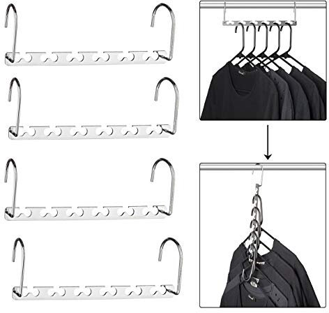 YMTECH Ganchos para Perchas metálicos – Set de 4 organizadores de Armario con 6 Ranuras, hasta 50 kg, Ahorra Espacio para Camisas, Pantalones, Faldas, Blusas