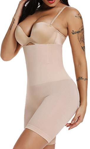 SURE YOU LIKE Damen Figurenformend Miederpants Miederhose Shapewear Bauch-Weg-Effekt Formt Sofort Body Shaper mit Bein Hohe Taille Unterwäsche Atmungsaktive Nahtlose Beige XL-XXL EU42-46