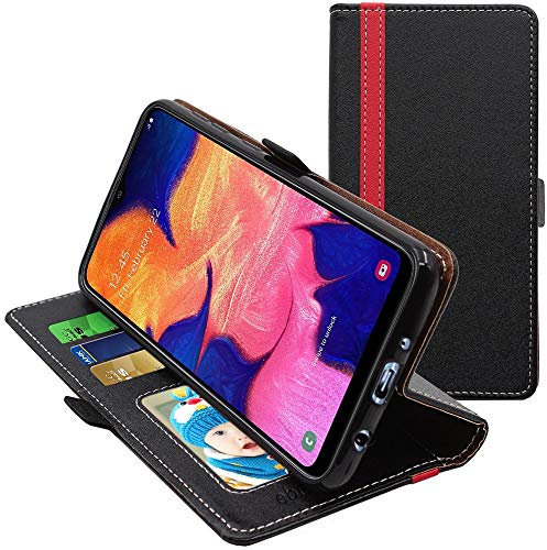 ebestStar - Coque pour Samsung A10 Galaxy SM-A105F, Etui Portefeuille Protection, Housse Pochette PU Cuir Porte Carte, Noir/Rouge