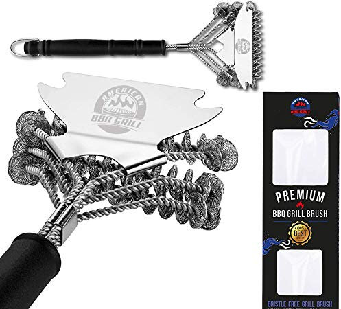 American BBQ Grill Cleaning Brush - Premium Barbecue Cleaner and Scraper Accessories - Best and Safe Grate Kit - Suitable For All Grilling Tools Including Gas, Charcoal - 10 Year Warranty