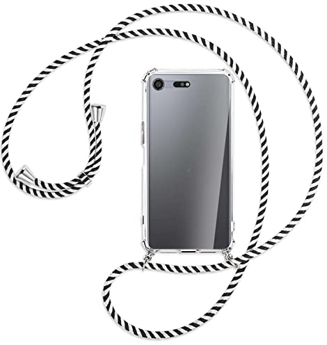 mtb more energy® Handykette kompatibel mit Sony Xperia XZ Premium (G8141, G8142 / 5.5'') - Black & White - Smartphone Hülle zum Umhängen - Anti Shock Strong TPU Case