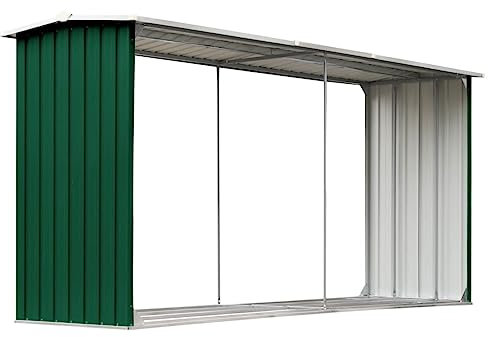 vidaXL Abri de Stockage de Bois Abri de Chauffage de Bois Abri de Jardin Rangement Extérieur Durable Acier Galvanisé 330x92x153 cm Vert