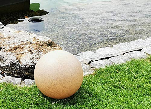 Trango 1er Set 300SB IP65 Gartenkugel in Sandstein-Optik mit 30cm Durchmesser inkl. 1x E27 LED Leuchtmittel & ca. 5 Meter IP44 Kabel *Sandstone* Kugelleuchte, Gartenleuchte, Leuchtkugel, Kugellampe